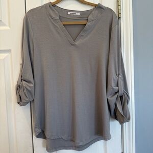 Gray V-Neck Rolled Sleeve Women’s Top